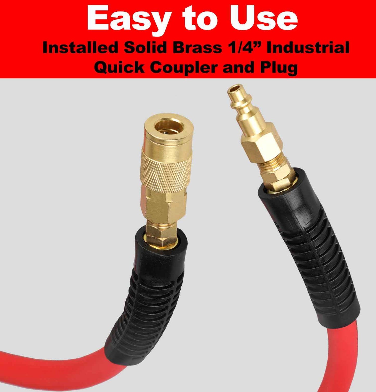 Keepro Hybrid Air Hose, Flexible 3/8 Inch ID x 10 Feet Long Lead-in Short Air Compressor Hose with Swivel Solid Brass 1/4" Industrail Quick Coupler and Plug, 300 PSI Maximum Pressure, Red