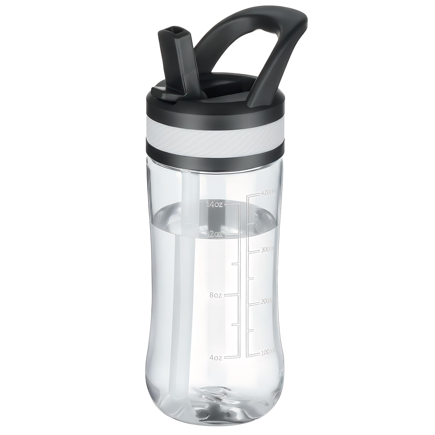 Edmyre 14oz Clear Kids Water Bottle with Straw Lid, BPA-Free Tritan, Measurement Scale, Sturdy Handle Wide Mouth Leak-proof Reusable Plastic Bottle for Boy& Girls, Back to School（Clear）