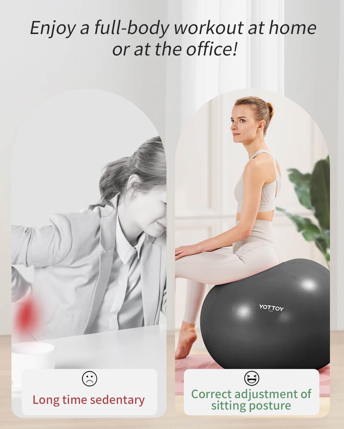YOTTOY Anti-Burst Exercise Ball for Working Out, Yoga Ball for Pregnancy,Extra Thick Workout for Physical Therapy,Stability Ball for Chair Fitness with Pump (Black)