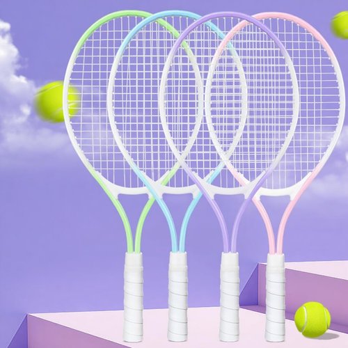 NEWSNOW Children's Tennis Racket for 2 Players, Suitable for Beginners, pre Worn 27 inch Lightweight Children's Racket, Suitable for Boys and Girls, Equipped with Tennis (Purple)
