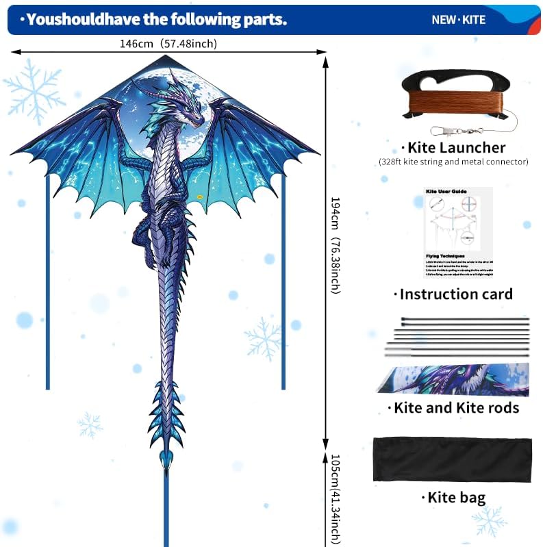XIAOYAOJIN Dragon Kite - Easy to Fly for Kids & Adults | Perfect for Beach & Park Outdoor Fun