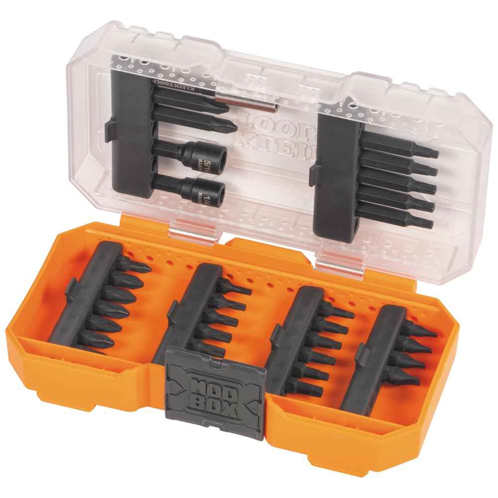 Klein Tools 33800 Impact Driver Bit Set, 35-Piece, S2 Steel with Phillips, Slotted, Square, TORX Bits and Magnetic Nut Drivers in MODbox Case