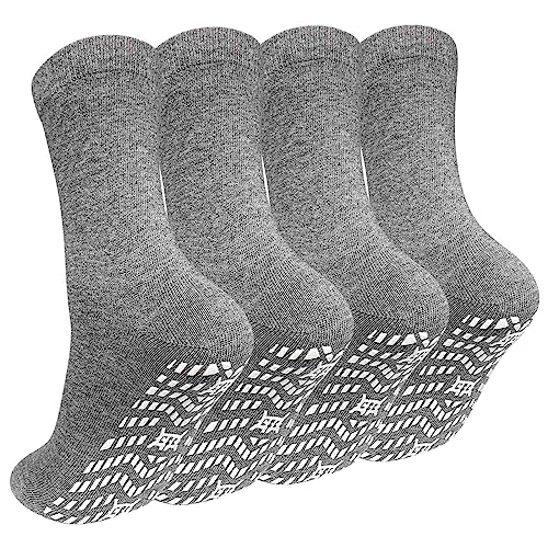 Artfasion Non-Slip Grip Socks for Men 9-11 Grey 4 Pairs Fall Prevention Hospital Seniors