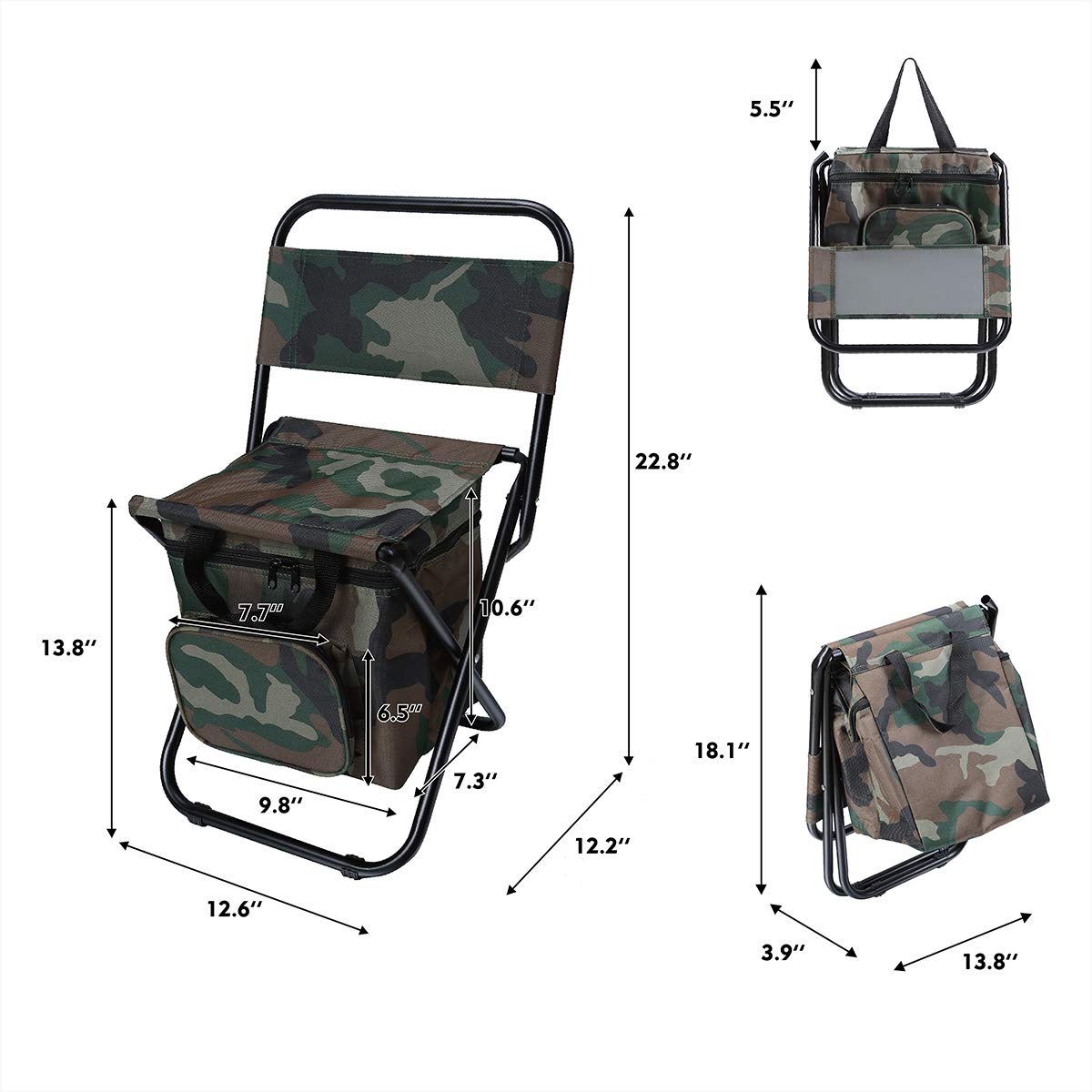 LEADALLWAY Fishing Chair with Cooler Bag Large Compact Fishing Stool Foldable Camping Chair (Green Large)