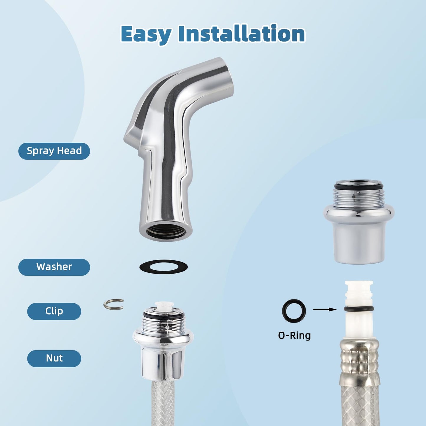 Hygie Rinse Universal Sink Sprayer Attachment for Faucet, Kitchen Side Sprayer Head Compatible with Delta, Moen, Kohler and Other OEM Brands Pull Out Spray Head, Nozzle Head Only, Chrome