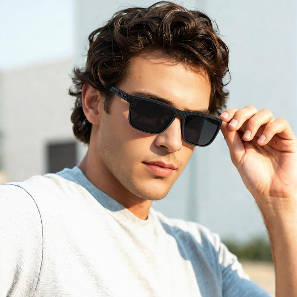 CIFOYA Polarized Sunglasses for Men Women, Square Sun Glasses for Driving Fishing Golf Lightweight Fashion Square Sun Glasses 100% UV400 Protection 3 Packs (Black/Ice Blue/Orange)