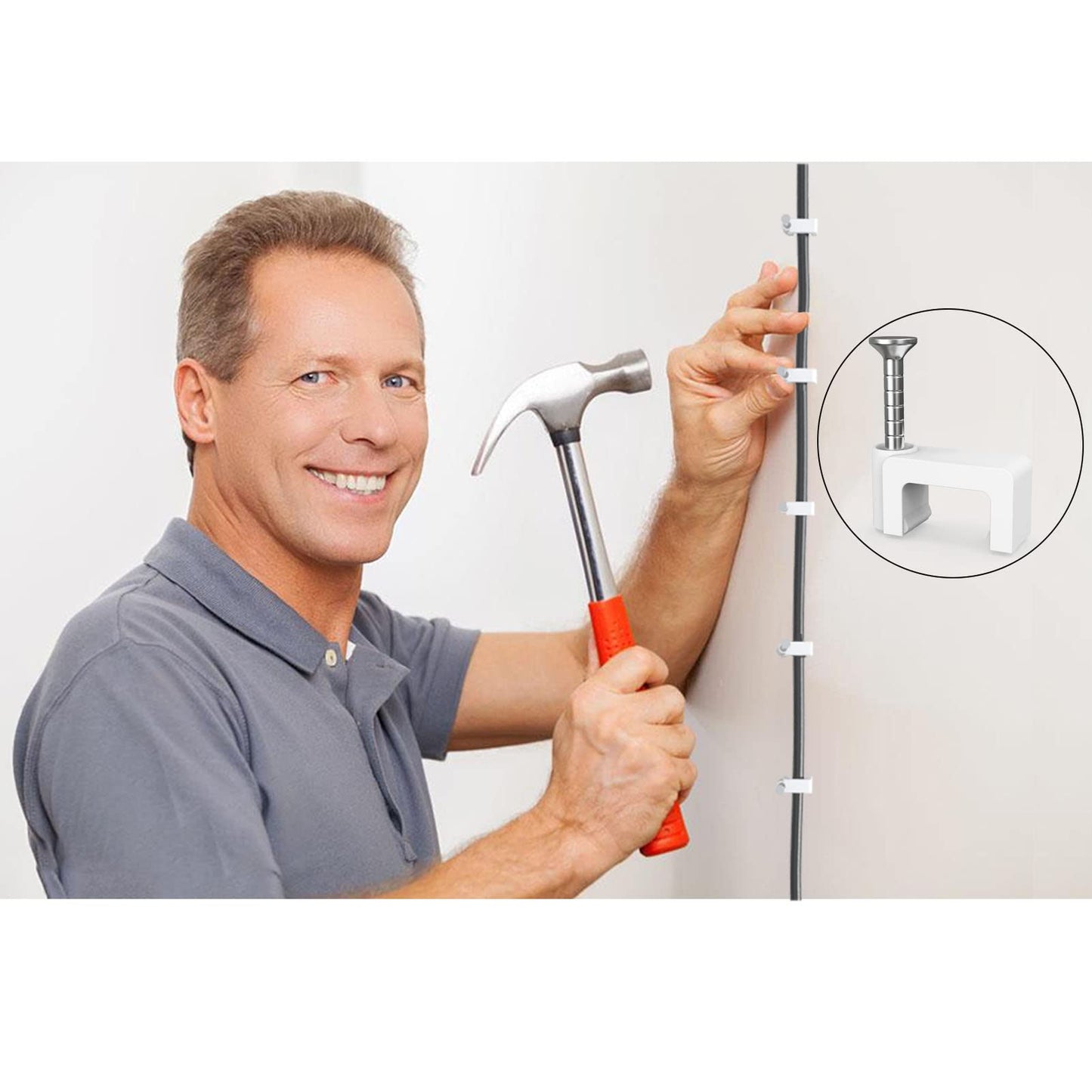 300 Pcs 8mm Cable Clips Nail in Cable Clips Flat Ethernet Cable Wall Clips Cable Tacks Coax Cable Clip Speaker Wire Clips Cable Nails for Cords Cat5/Cat5e/Cat6/Cat7 RJ45 Cord Clips