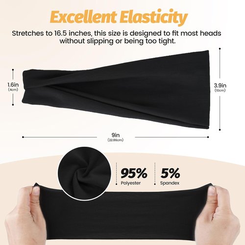 Headbands for Women by [Brand Name] - 6 Pack Wide Elastic Hair Bands | Soft Non-Slip Sports Accessories