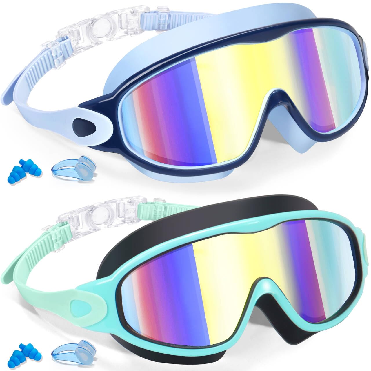 Keary 2 Pack Swim Goggles for Kids 6-14 8-14 Kids Swimming Goggles Age 3-15 4-7 4-16 8-12 For Boys Girls Youth Toddler Children Pool Water Goggle Anti Fog UV Protection Clear Wide View Waterproof