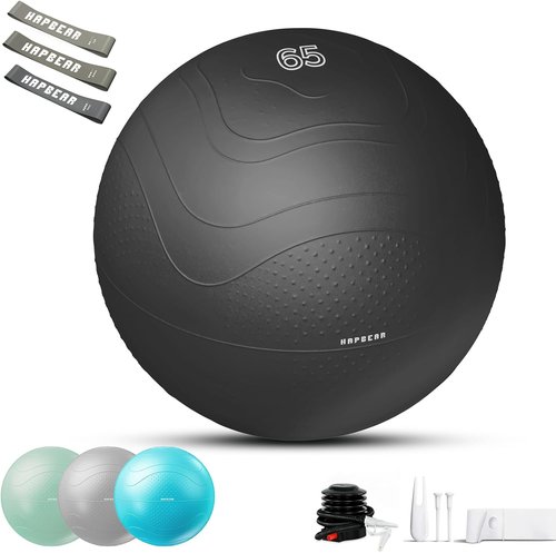 HAPBEAR Exercise Ball - Anti-Burst, Slip-Resistant Yoga & Pilates Ball | Core Training & Posture Improvement, 22''/26''/30'' Sizes, Includes Quick Pump & 3 Resistance Bands