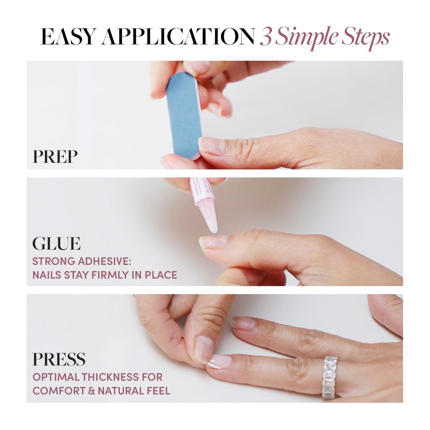 Glamnetic Press On Nails - Oslo | Short Almond Silver Shimmer Fake Nails with a Cat Eye Finish | 15 Sizes - 30 Nail Kit with Glue