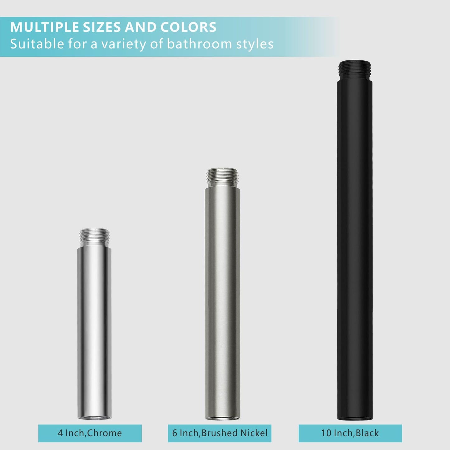 Nuodan Shower Extension Arm, Solid Stainless Steel Shower Pipe Extension with Teflon Tape and Washer, For Lowering or Extending Showerhead (10 Inch, Chrome)