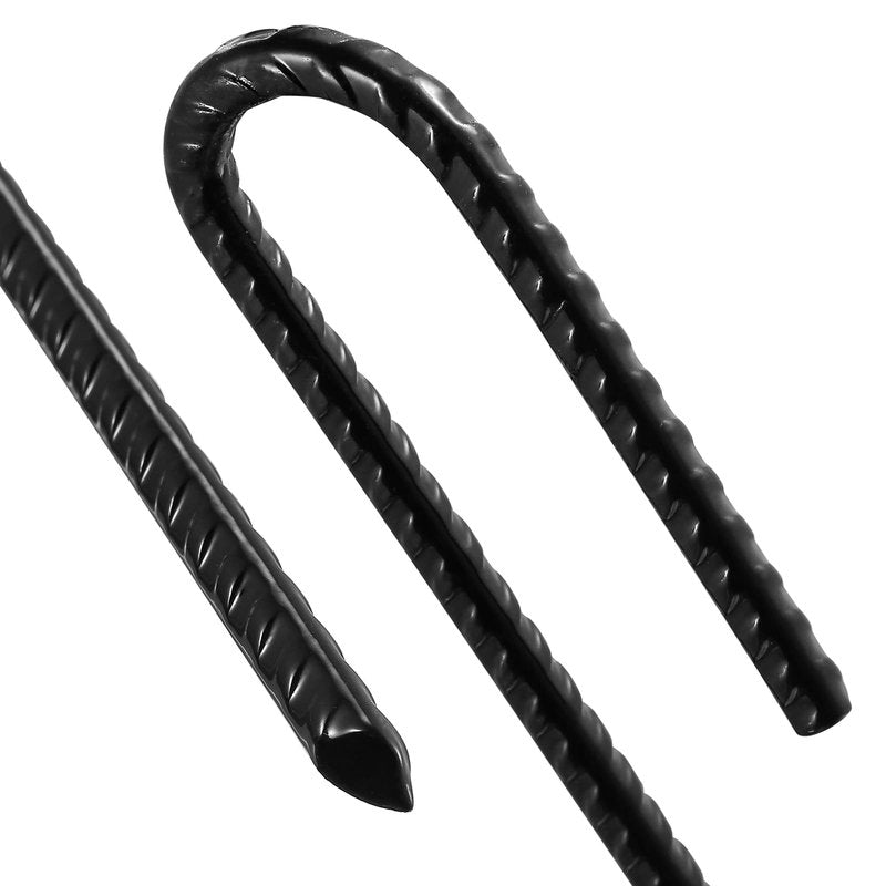 Wensilon Rebar U/J Hook Extra Heavy Duty, 12 inch x 1/4 inch Rust Proof Coated Steel Ground Anchors for Garden, Tent, Trampoline (10pcs, J-Hook)