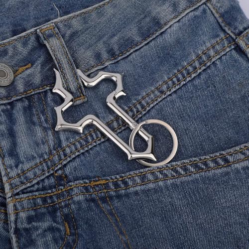 Silver Cross Carabiner Clip Keychain - Y2K Style Accessory
