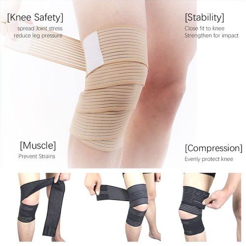 Elfzone Universal Calf Compression Sleeves - 4 Packs - Adjustable Compression Belt for Knee Brace, Ankle Brace, Wrist Brace, Elbow Brace and Calf Sleeve, Black & Skin Color Elastic Bandages