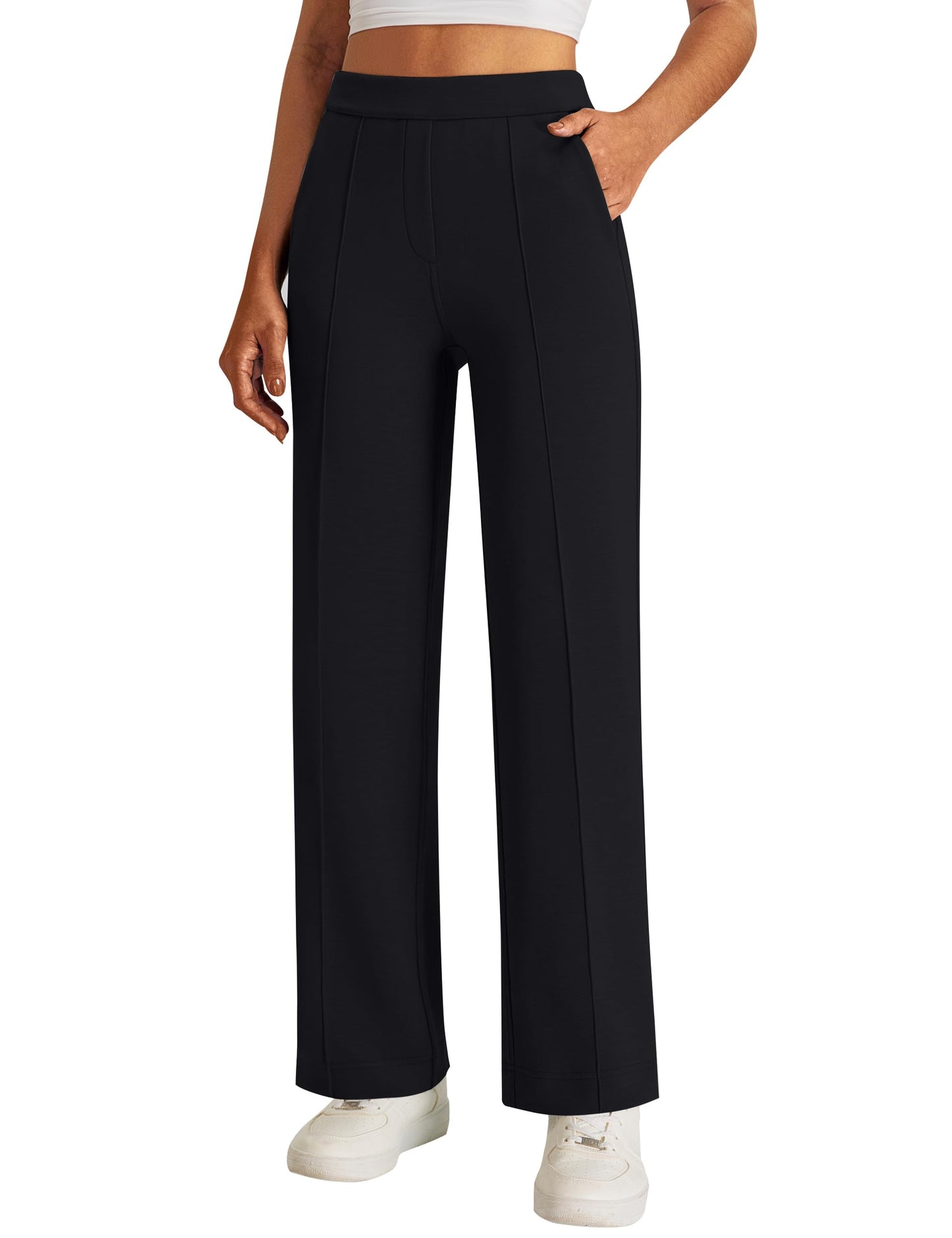 BMJL Women's Work Pants 32" High Waisted Casual Track Pant Yoga Travel Golf Joggers Pockets Slacks Fall Clothes (Large, Black)