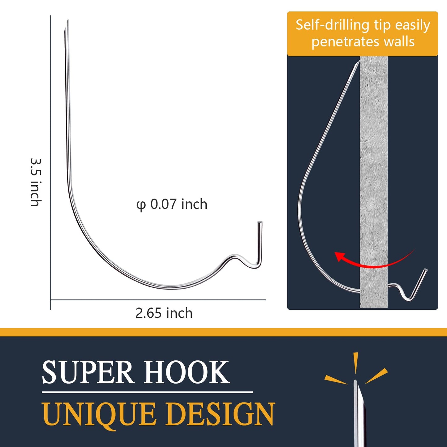 MIHUYAN Picture Hanger Super Hook 50PCS,High-Quality Steel Picture Hanger Hercules Hooks,Used for Drywall, Wood Wall, Plaster Wall, can Hang Photos, Art, Clock, Mirror