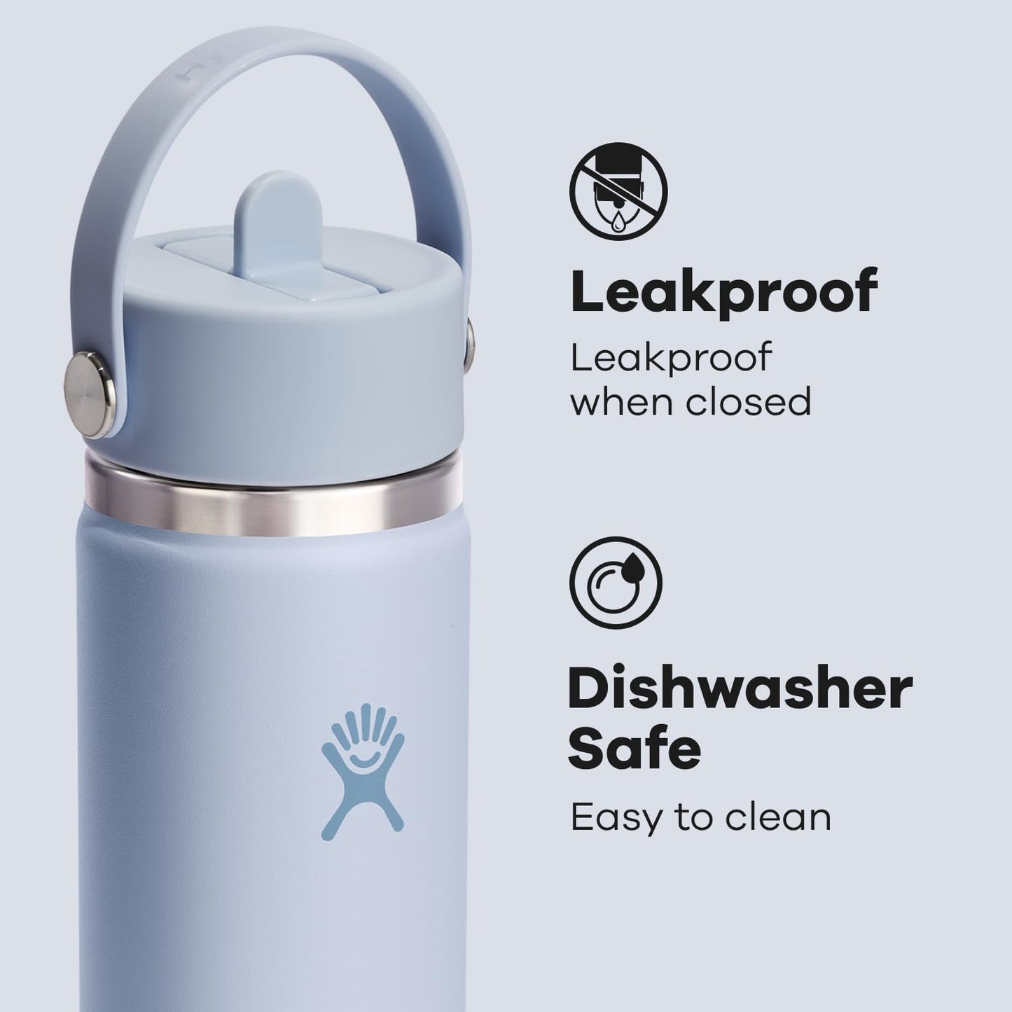 Hydro Flask Water Bottle - Insulated Stainless Steel - Wide Mouth Flex Straw Lid, Non Spill, Leakproof and Refillable in 24 Oz Surf Blue