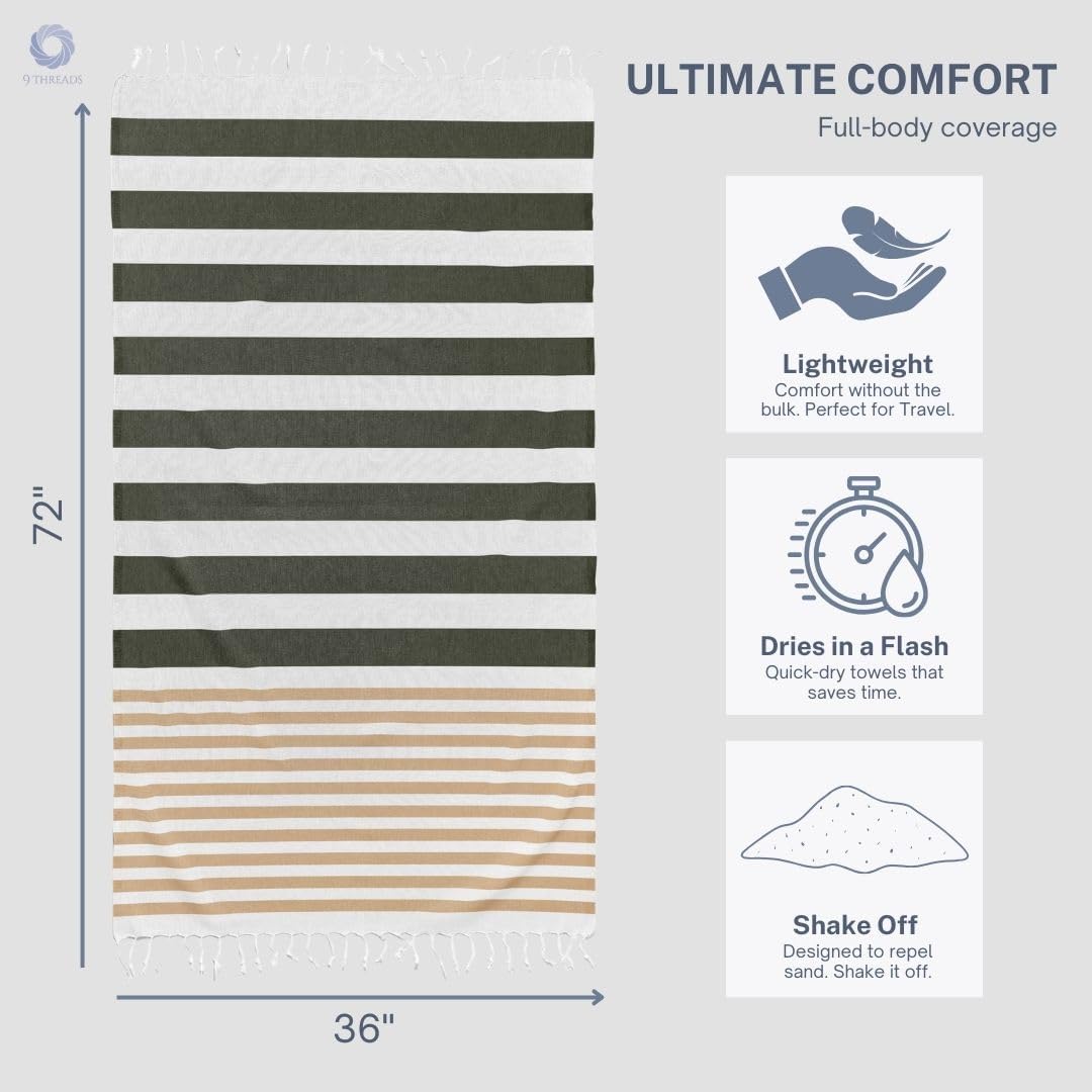 Skiennix Oversized Cotton Turkish Beach Towel - Quick Dry & Absorbent | 36"x72", Sage & Sand (2 Pack)