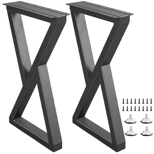 Rioychan 24 Inch Metal Table Desk Legs, Industrial Style Home DIY Project for Furniture,Nightstand,Coffee/End/Side Table Legs with Adjustable Floor Protector, Black (H24” x W14.2”, 2Pcs)