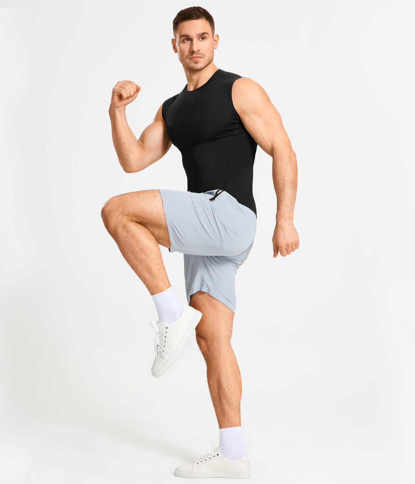 Eleady 2 Packs Compression Shirt Men Workout Shirts Athletic Base Layer Sleeveless Tank Top Slimming Undershirt - Large, Black+White