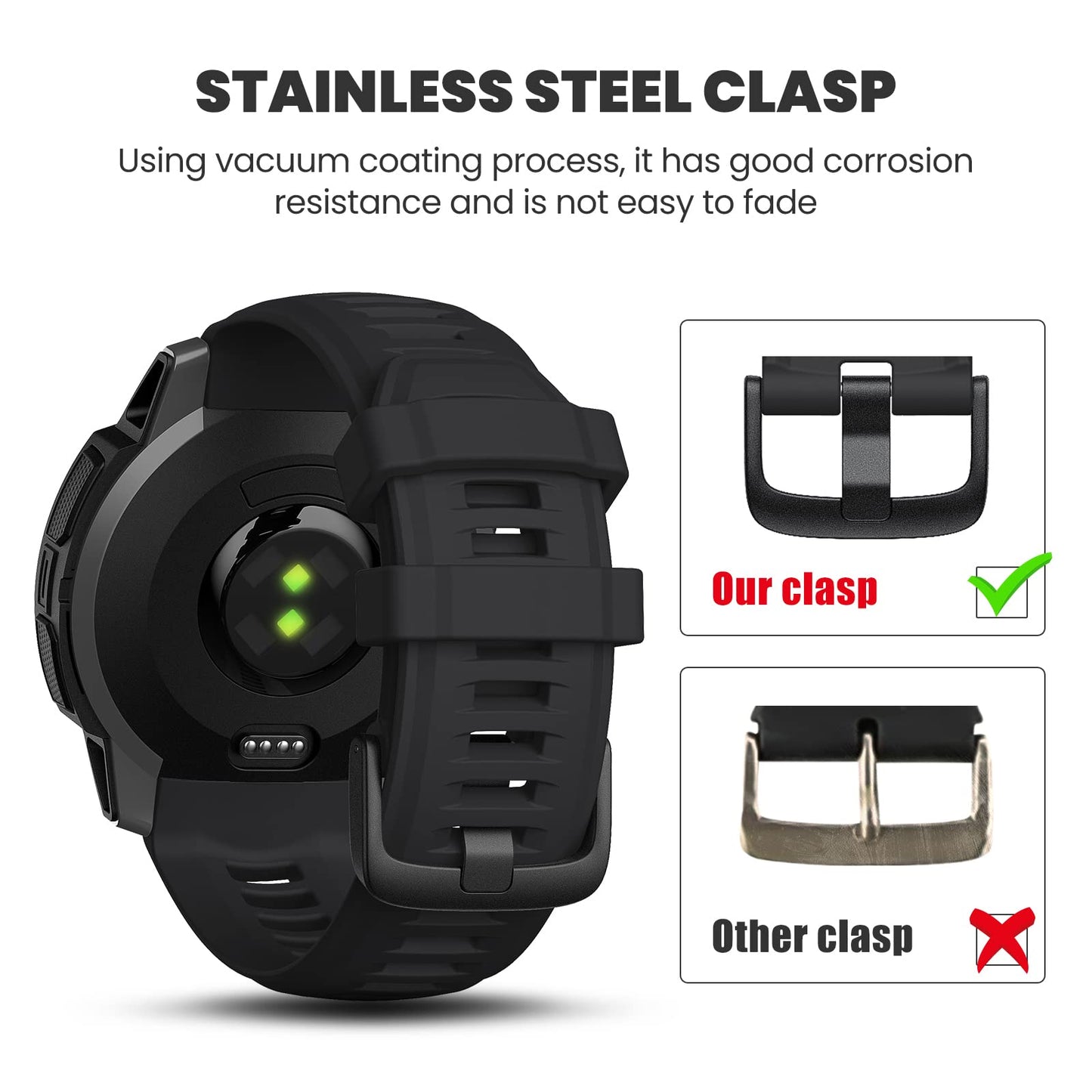 NotoCity Band for Garmin Instinct 2 Watchband Instinct 2 Solar wristband 22mm Soft Silicone Replacement Watch Strap Compatible with Instinct 2 Solar Tactical(Black)