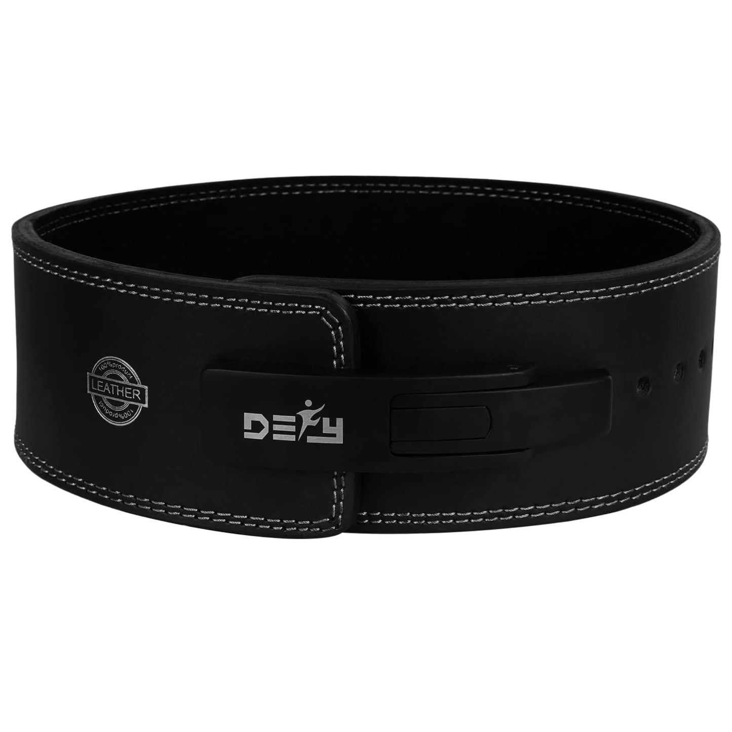 DEFY Lever Belt Cowhide Genuine Leather 10MM Gym Training Power Lifting Men & Women Weightlifting Belt Black (Small)