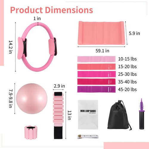 DORMIYA Pilates Equipment Kit for Home Workout, Pilates Ring Set with Ball, Ankle Wrist Weights, Resistance Bands, and Tape Measure, Women's Full Body Training Kit for Yoga