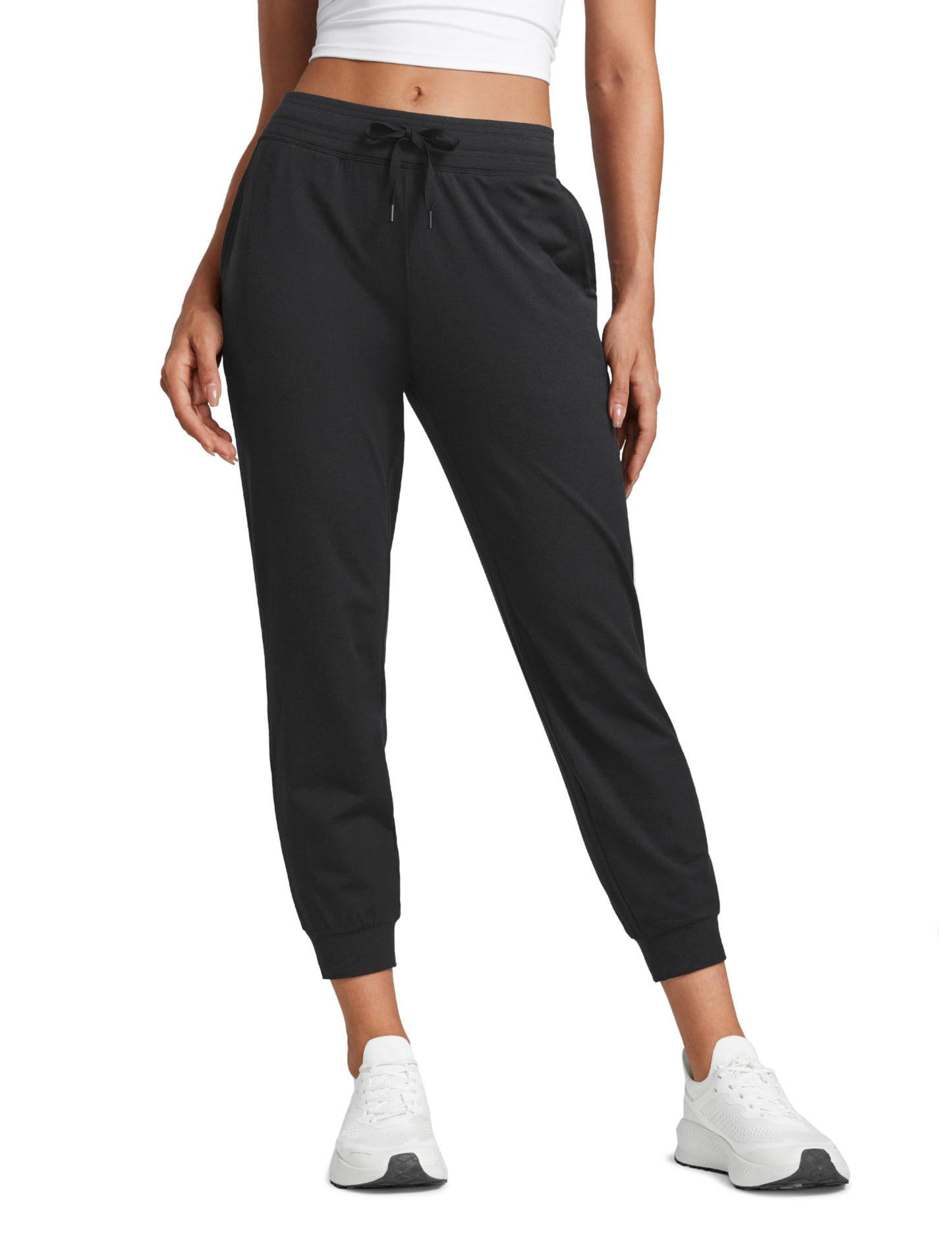 CRZ YOGA Cloud Jersey Joggers Sweatpants Women 25" Capri Casual Lounge Pajama Workout Sweat Pants with Pockets Black Medium