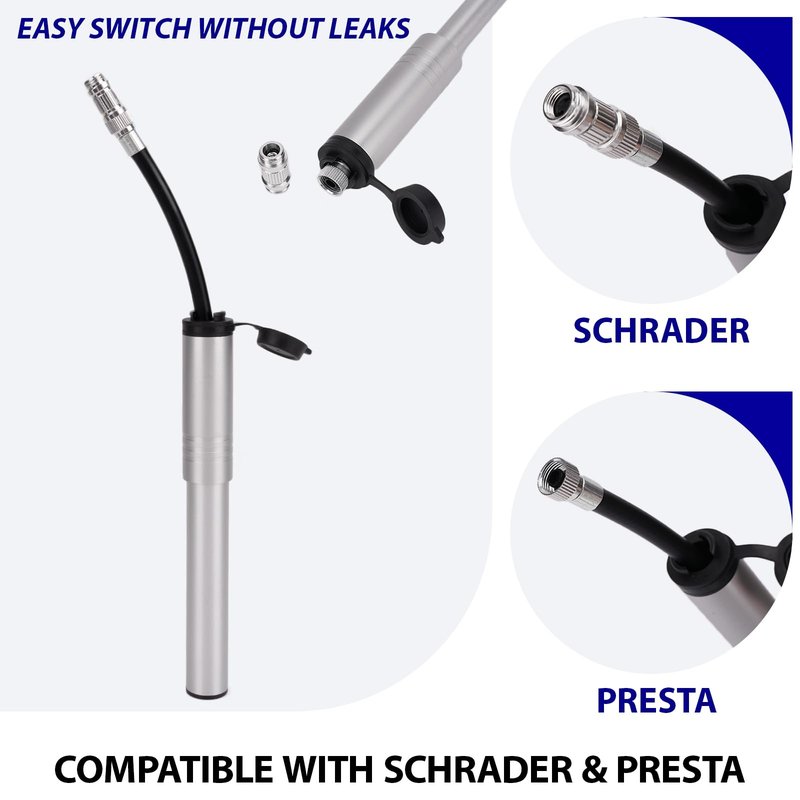 RidingRush Mini Bike Hand Pump, Portable Bicycle Tire Pump with Aluminum Alloy Body, Presta & Schrader Valve Compatible, Compact Manual Pump for Road, Mountain & E-Bike Use