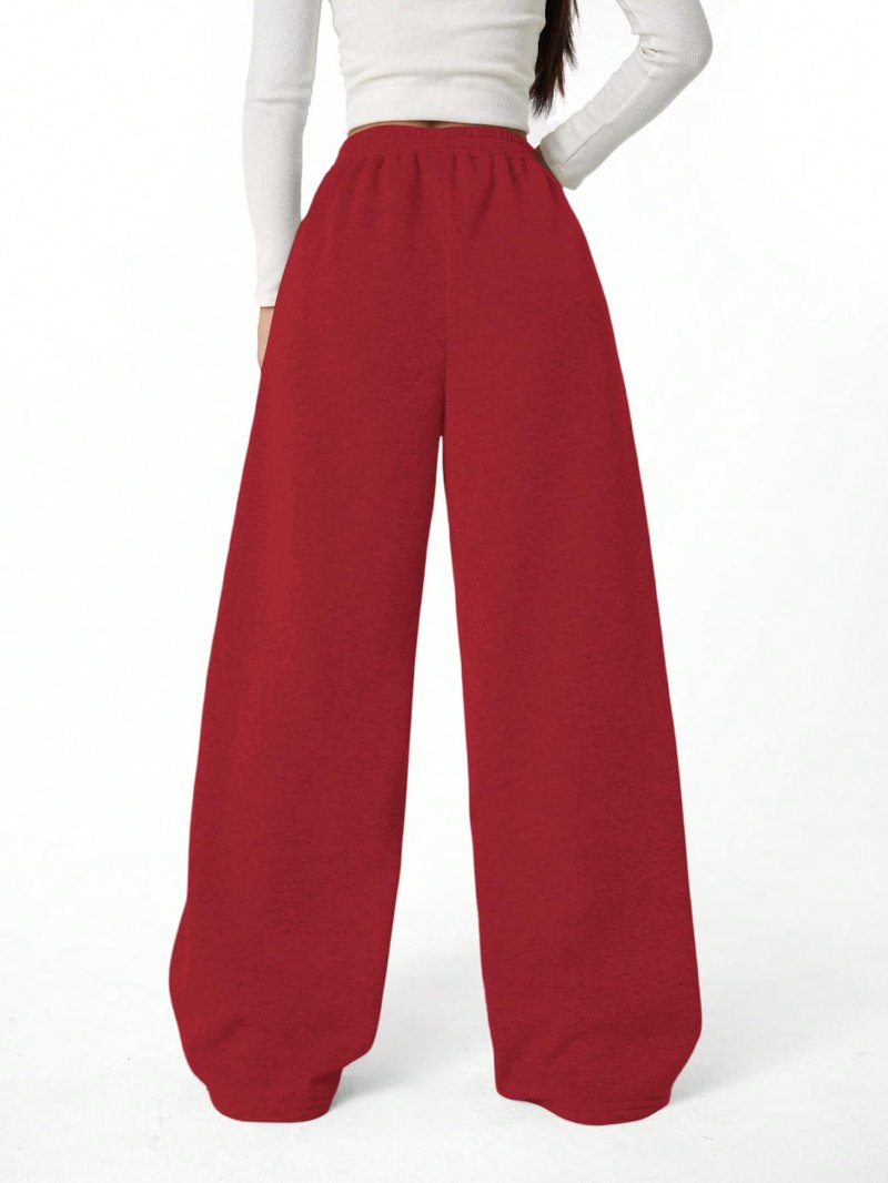 RoseSeek Girl's Baggy Sweatpants Letter Print High Waisted Wide Leg Pants Joggers Sweat Track Pants Trendy Red 13Y