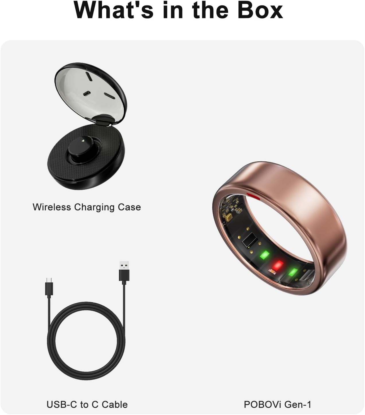 POBOVi Smart Ring - Sleep, Fitness, Stress & Heart Rate Tracker - 5-Day Battery Life | Wireless Charging, Size 7, Rose Gold