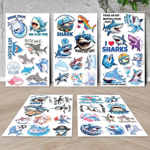 Shark Stickers 50 Pieces Vinyl Waterproof Decal for Laptop Water Bottle Phone Car Window Bike Motorcycle Stakeboard Scrapbook Sharks Sticker Gifts for Kid Teen Adult