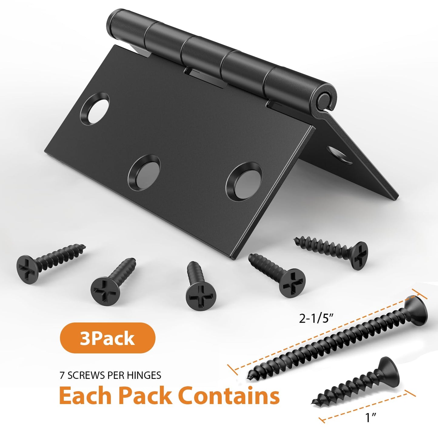 AmzGod 3 Pack 3.5 Inch Matte Black Door Hinges, Interior Hinges with Square Corners, 3 1/2" Black Hardware for Standard Residential Doors