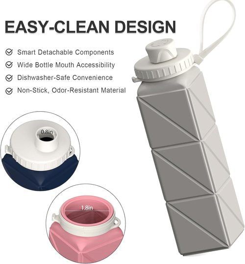 Beautail Collapsible Water Bottles - 20.6oz Silicone Travel Bottles | BPA-Free & Leakproof, 2-Pack (Blue & Starlight)