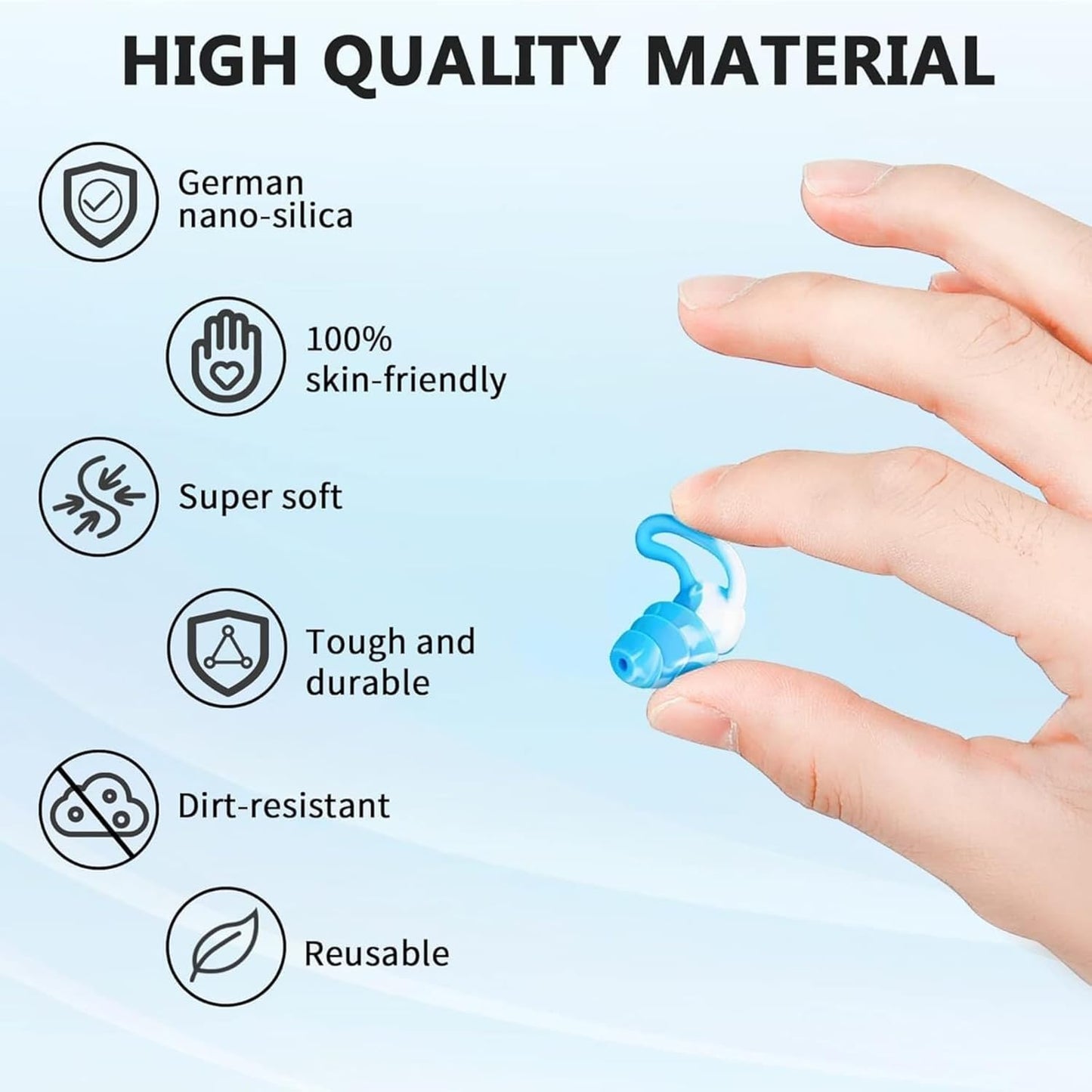 Tayogo Swimming Ear Plugs - 3 Pairs Waterproof Silicone Swim Earplugs for Surfing & Snorkeling | Blue