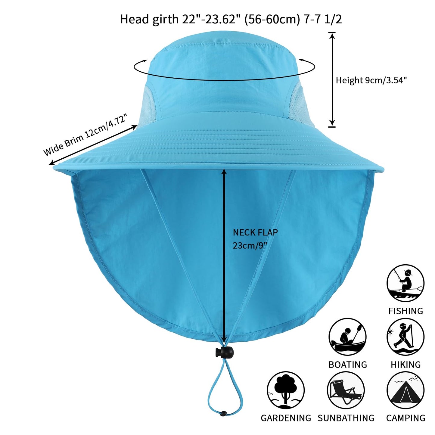 Home Prefer Outdoor UPF50+ Sun Hat Wide Brim Mesh Fishing Hat with Neck Flap