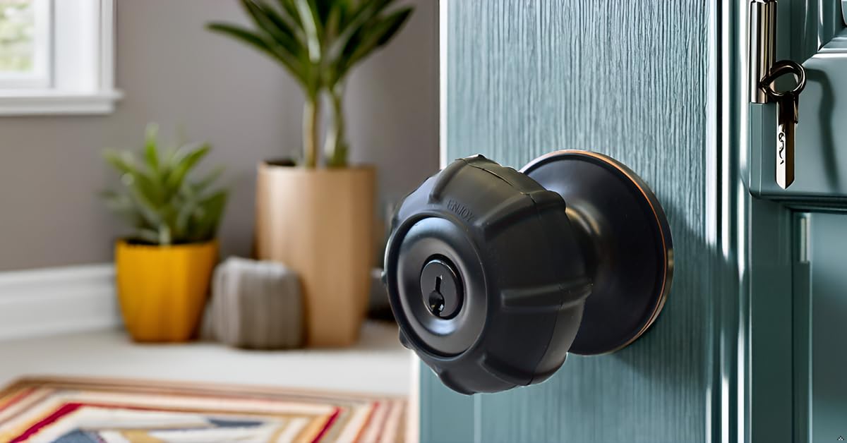 Enjoy Cover | 2 Pack Upgraded Ergonomic Design Door Knob Cover Grips, Non-Slip, Arthritis and Senior Living Aids, Universal Size (Black)