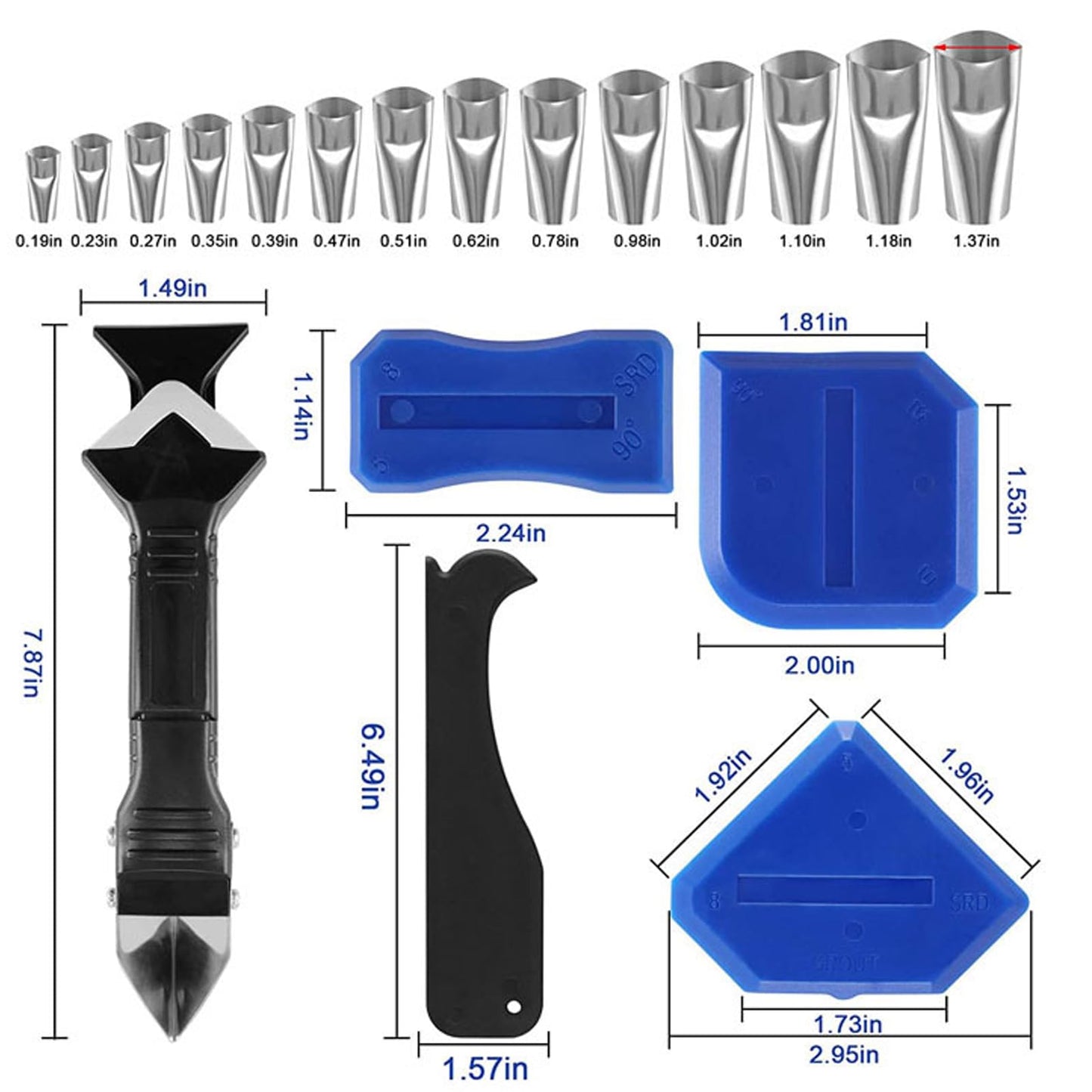 VICSDEP Silicone Caulking Tools 35 in 1 Sealant Finishing Tool Grout Remove Scraper Caulk Remover Glass Glue Angle Scraper