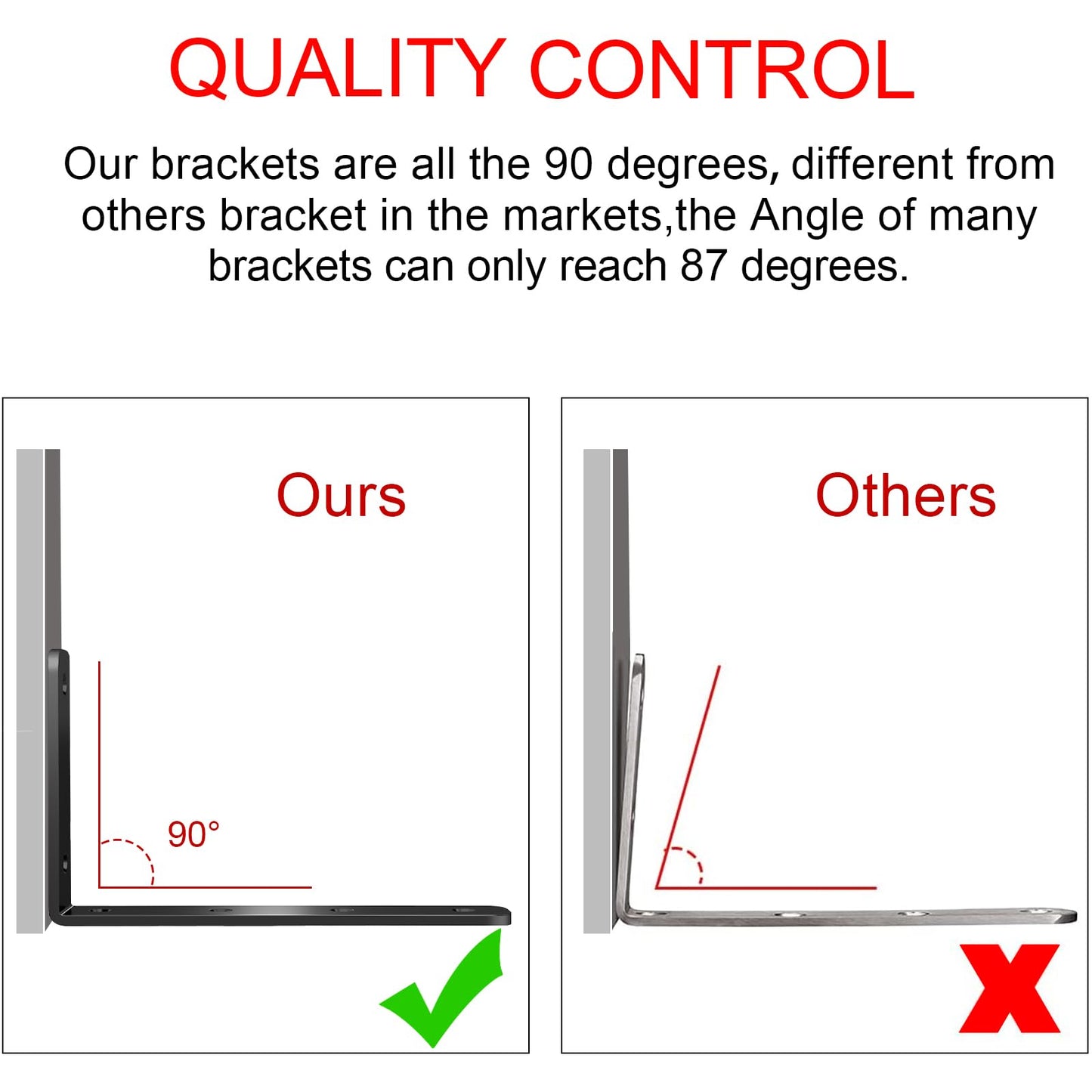 YUMORE L Bracket, 5" x 3" Max Load: 35lb/15KG Heavy Duty Stainless Steel Solid Shelf Support Corner Brace Joint Right Angle Bracket, Pack of 4, Black