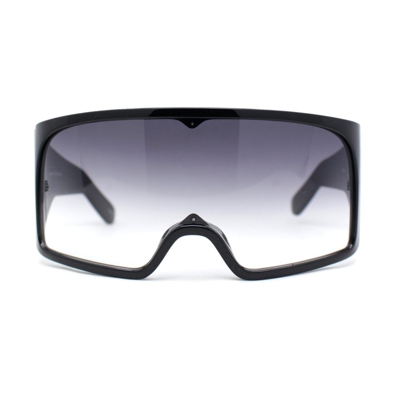 SA106 XL Oversized Shield Rectangle Super Thick Temple Plastic Sport Sunglasses White - Silver Mirror