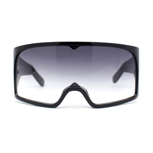 SA106 XL Oversized Shield Rectangle Super Thick Temple Plastic Sport Sunglasses White - Silver Mirror