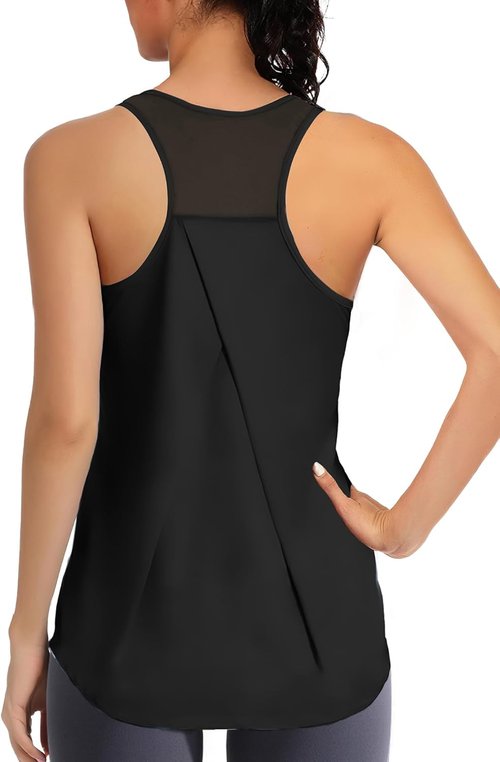 AURUZA Athletic Tank Tops for Women - Racerback Mesh Yoga Shirts | Black, Size Small