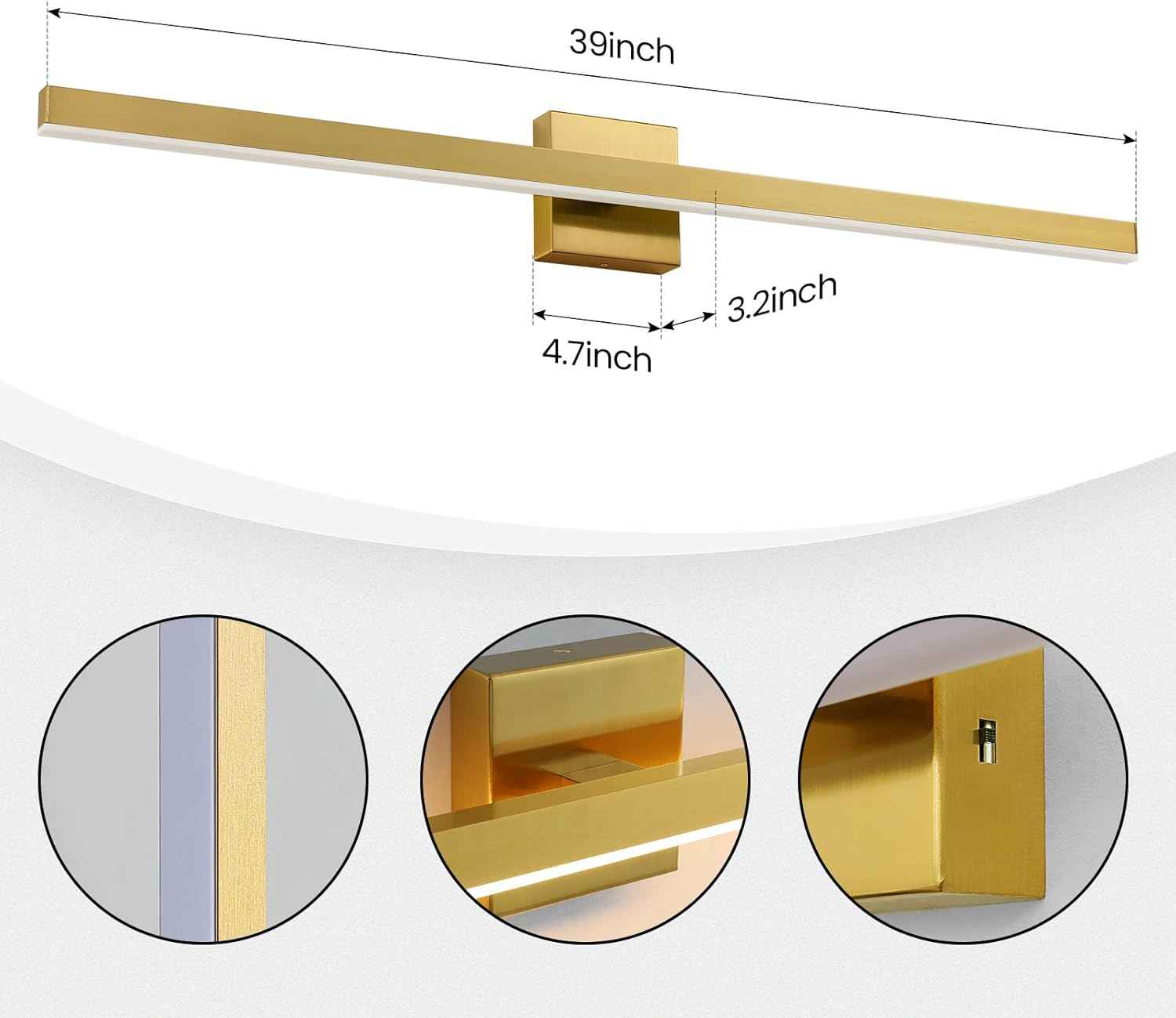24-Inch Dimmable Gold Bathroom Vanity Light - Modern LED Bar Fixture for Over Mirror