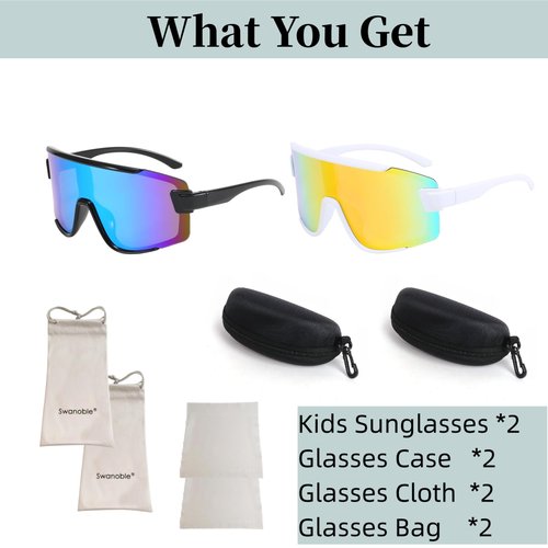 swanoble NEW UV400 2 Kids Sports Sunglasses for Boys Girls Cycling Baseball Golf Youth Sports Sunglasses