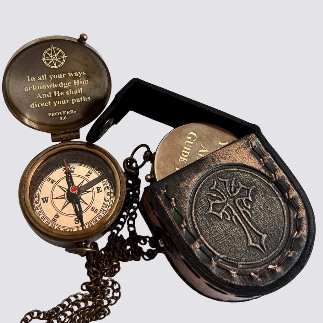 Baptism Gifts for Boys – Handmade Brass Compass with Scripture – May Your Faith Always Guide You – Christian, Catholic, Religious Gift for First Communion, Confirmation, Christening – Gift for Men