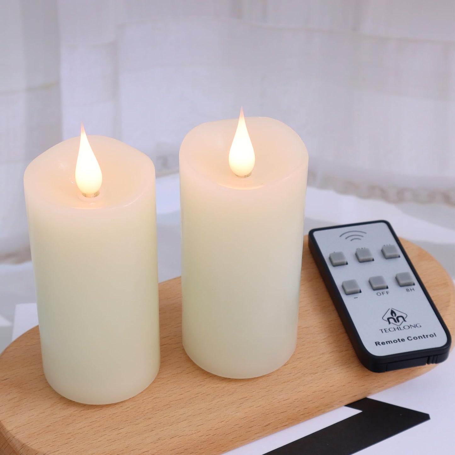 TECHLONG Flameless Candles Battery Operated with Remote Timer, 3D Moving Flame Flickering, Last 400+ Hours, 2" x 4" Ivory Real Wax Electric LED Candle for Christmas Home Wedding Decor, 2 Pack