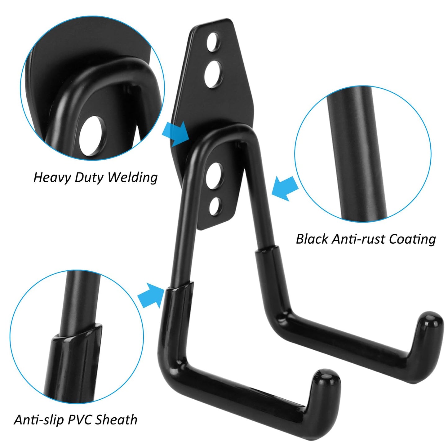 Suprom 4 Pack Garage Hooks Heavy Duty - Supports 100 lbs, Utility Steel Garage Hanger & Organizer for Organizing Garden Lawn Tools, Ladders, Garden Hose, Digging Shovel, Bikes, Ropes