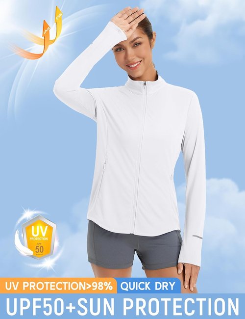 Baleaf Women's Sun Shirts - UPF 50+ Lightweight Running Jacket with UV Protection | Full Zip, Long Sleeve, Pockets
