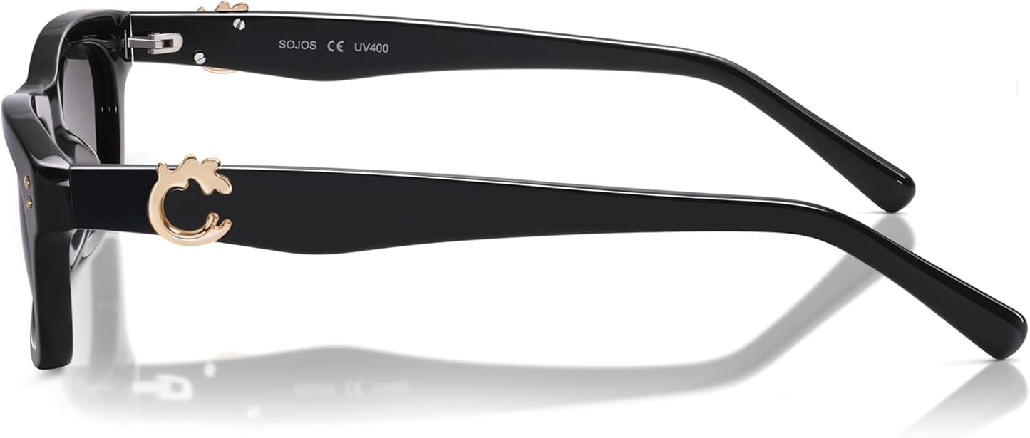 SOJOS Polarized Narrow Rectangle Sunglasses for Women - Retro Classic Acetate Frame in Lace Coral